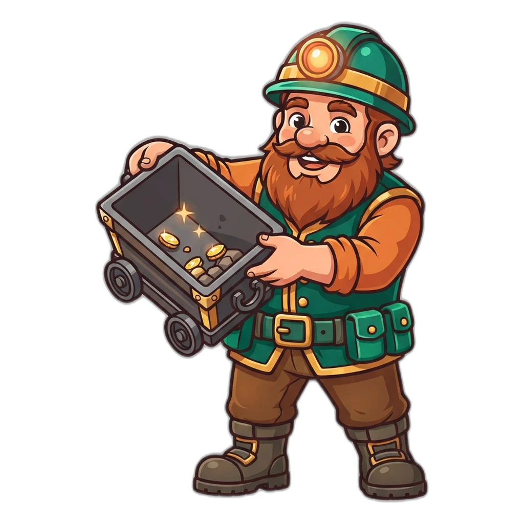 Miner dwarf tipping an empty mine cart to show there is no cash behind practice coins