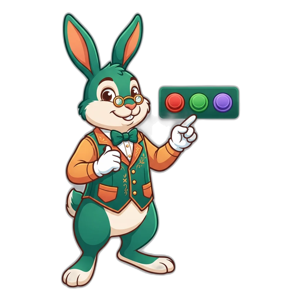 Rabbit guide showing how to play Wingo by pointing at red, green and violet buttons