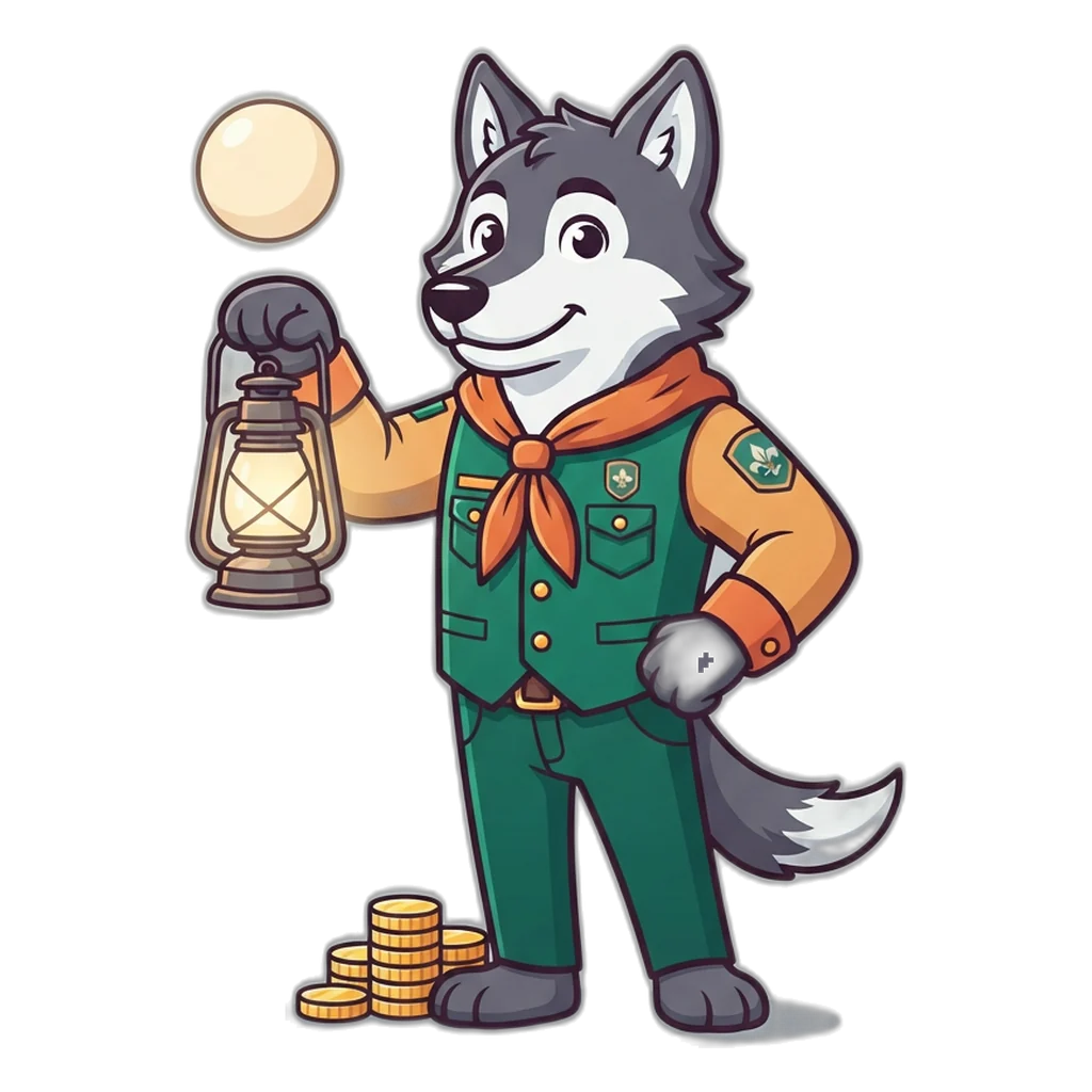 Wolf scout with a lantern lighting up the digit that settles each pick in the round