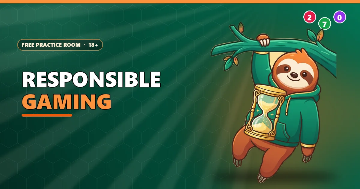 Relaxed sloth holding an hourglass for the 6E Club responsible gaming guide