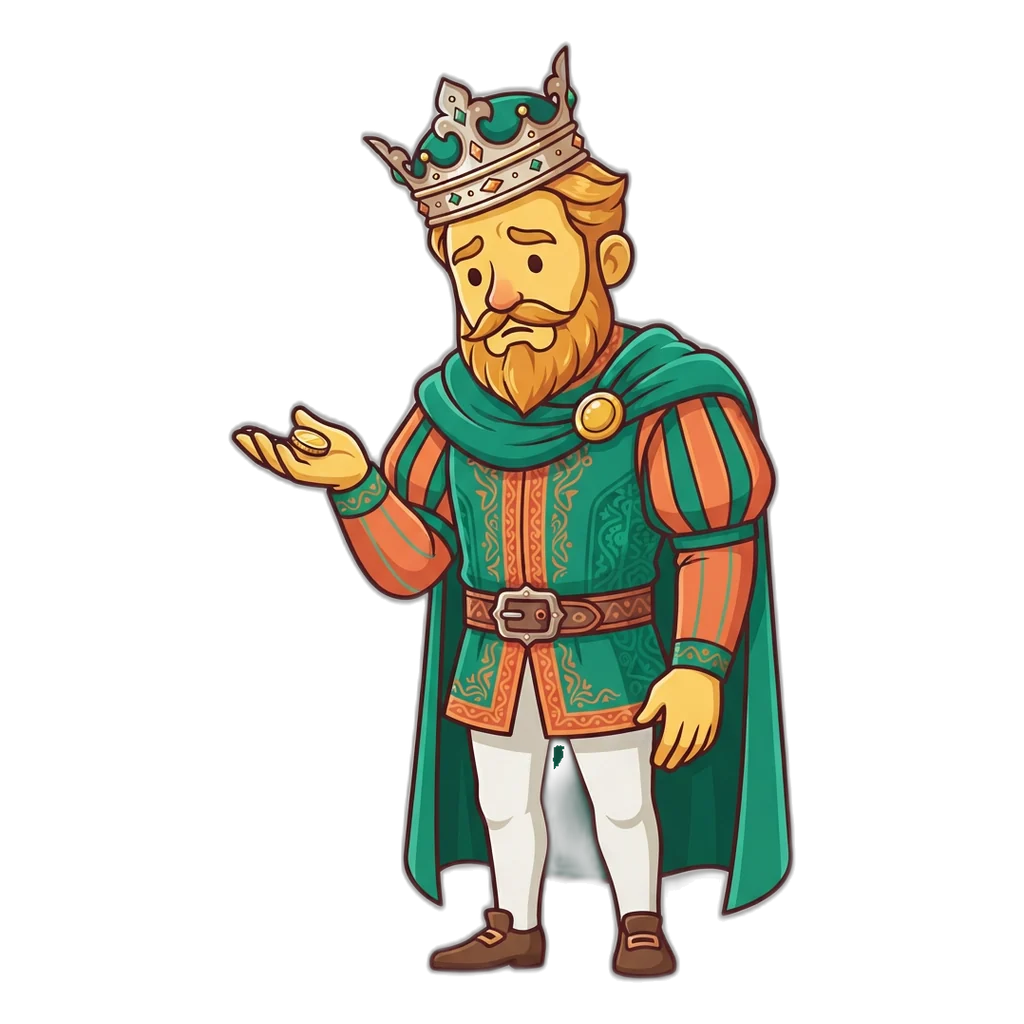 Golden-touch king puzzling over one coin, a reminder that average returns stay below 100